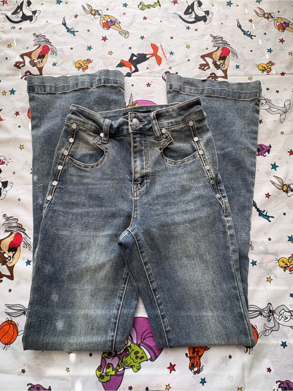 Ashley Mason Straight-Leg Blue Jeans with Side Button Trim